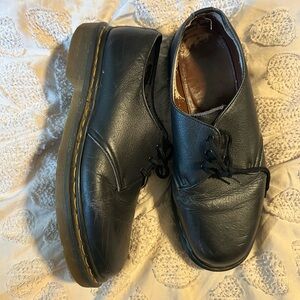 Dr. Martens Men's Black Leather Slip-On Derby with Yellow Stitching